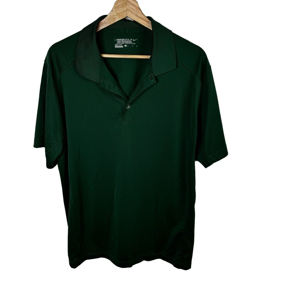 NIKEGOLF Tour Performance Size‎ L Men's Green Polo Golf Shirt Y-neck Dri-Fit
